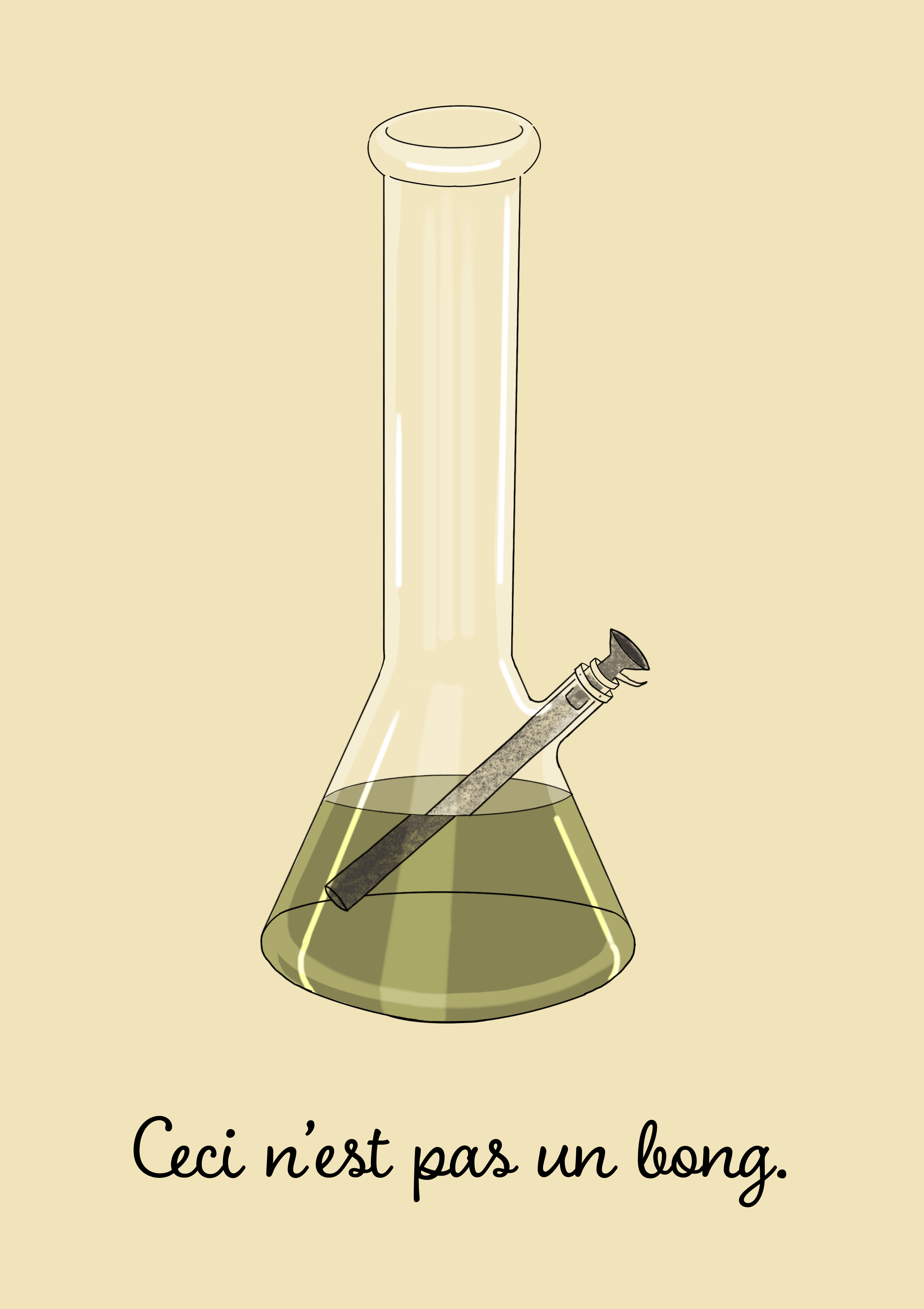 A digital image of a bong with the words "Ceci n'est pas un bong." underneath