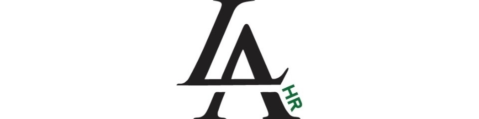 A logo with stylized black letters 'L' and 'A' overlapping, and a small green 'HR' text on the right side of the 'A'.
