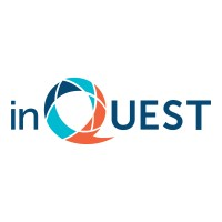Logo with the word 'inQUEST' featuring a circular design with blue, orange, and white segments.