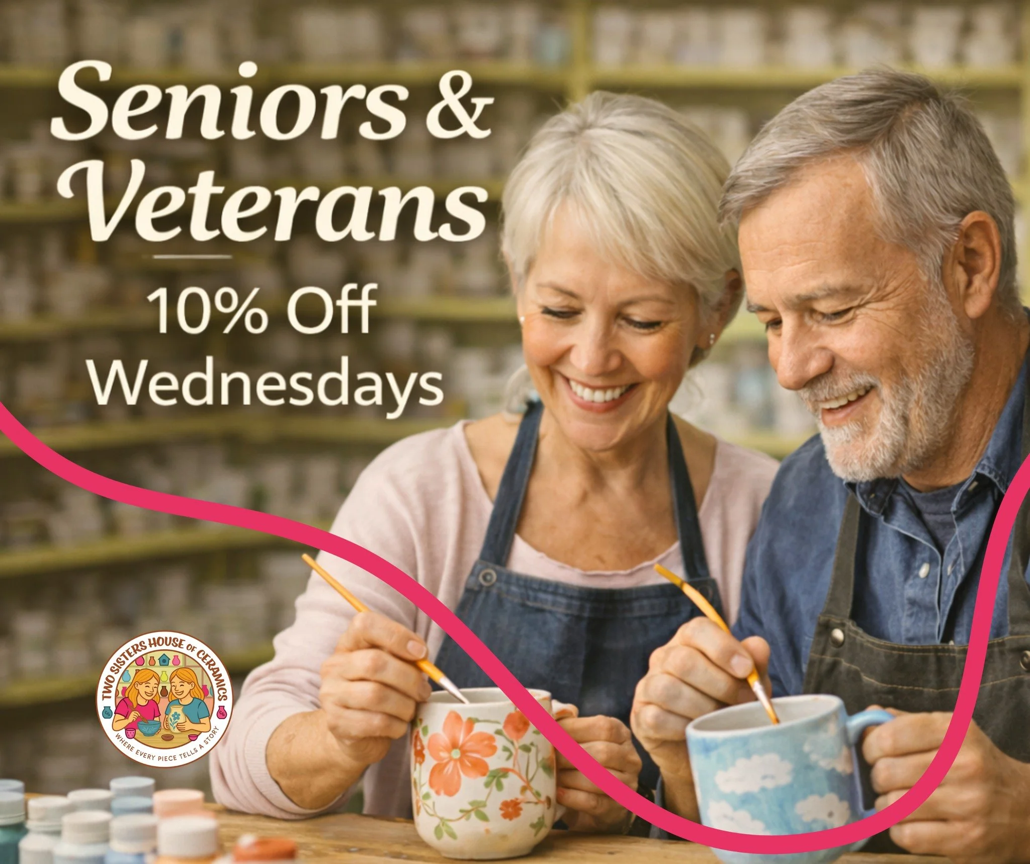 Senior &amp; Veterans Wednesdays

Every Wednesday, seniors and veterans receive 10% off studio time.

A calm, creative space to relax and enjoy the process.

👉 Discount applies every Wednesday
👉 Call with questions: 772-323-0578
👉 Visit our websit