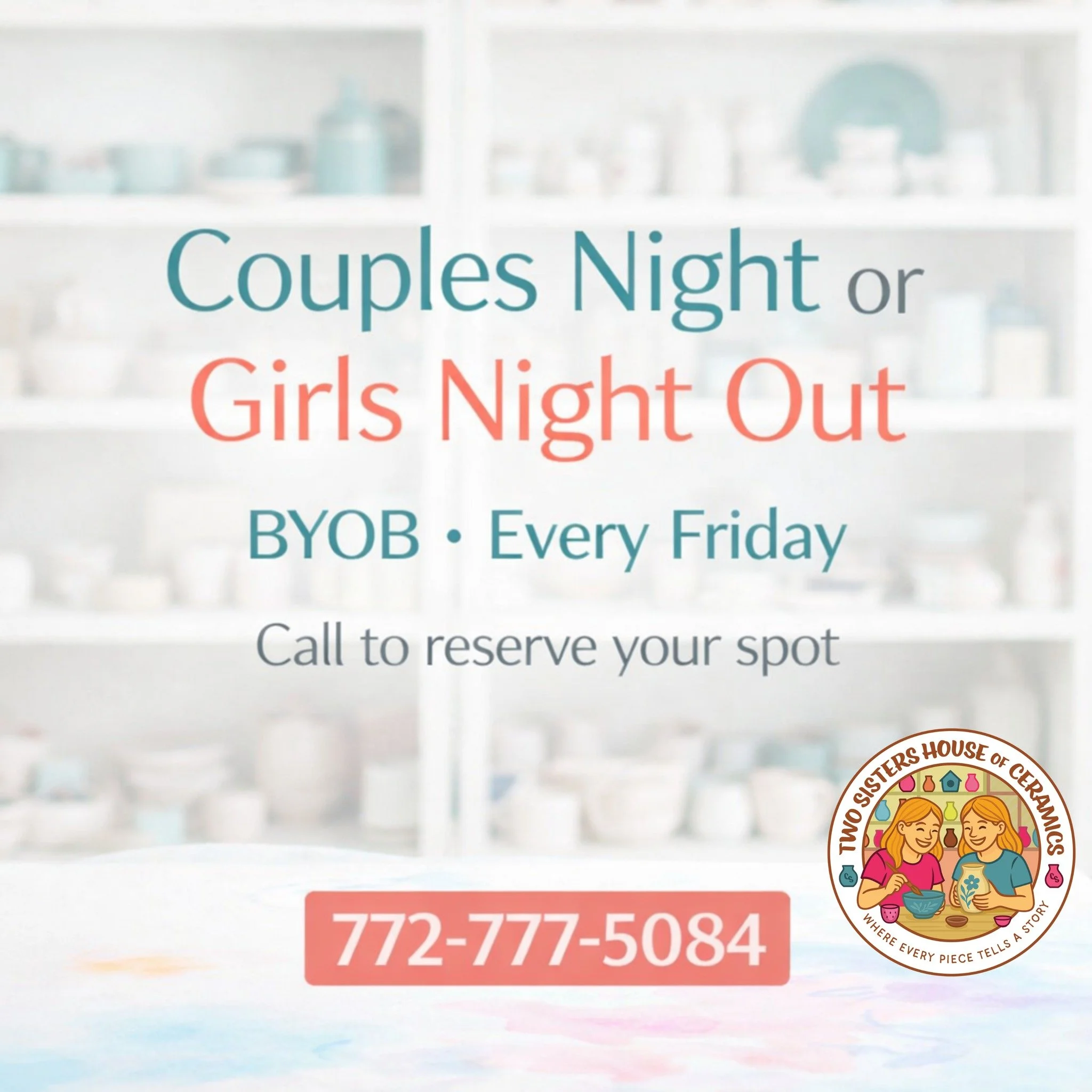 Looking for something fun and different to do together?

Make it a Couples Night or a Girls Night Out 🎨

Join us every Friday for a relaxed, creative night of painting, laughing, and making something you&rsquo;ll actually keep.

BYOB &mdash; bring y