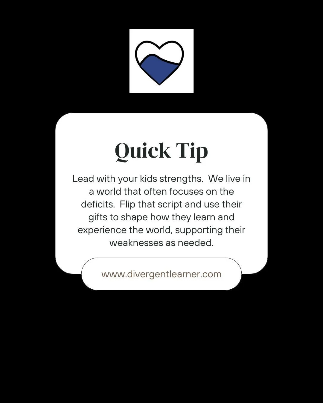 Quick Tip:  Lead with your kids strengths.  We live in a world that often focuses on the deficits.  Flip that script and use their gifts to shape how they learn and experience the world, supporting their weaknesses as needed.

#neurodivergence #neuro