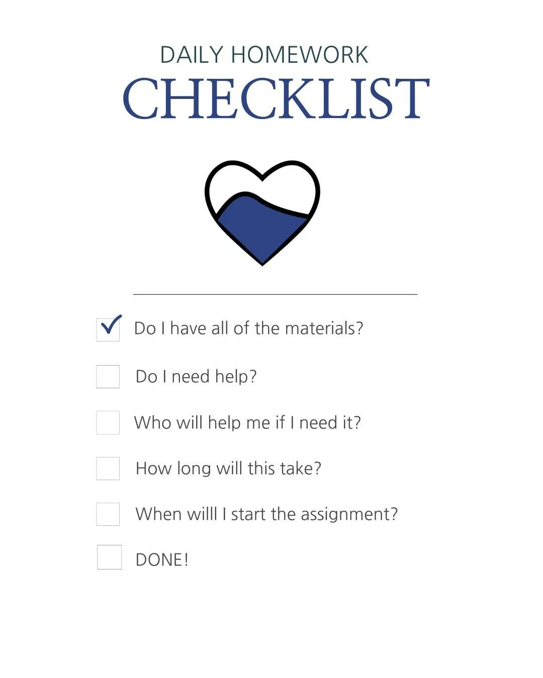 Daily Homework Checklist