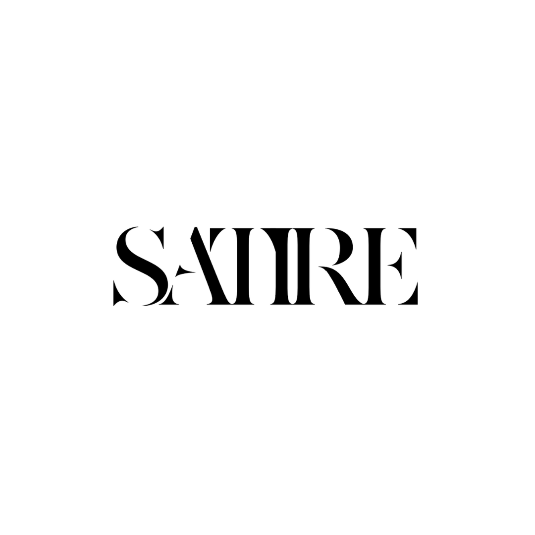 Black and white text reading 'SATIRE' in a stylized font.