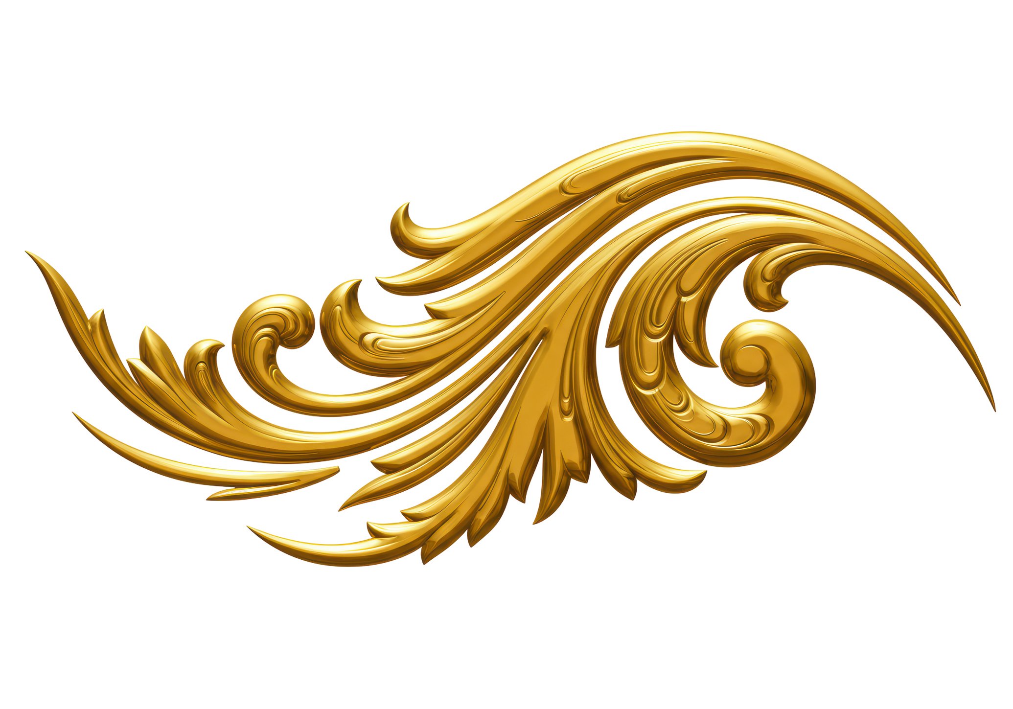Golden decorative ornamental swirl design with intricate swirling patterns on a white background.