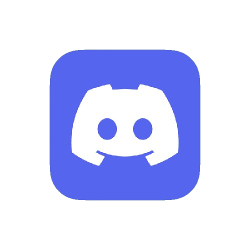 Discord app icon with a blue background and a white stylized game controller face.