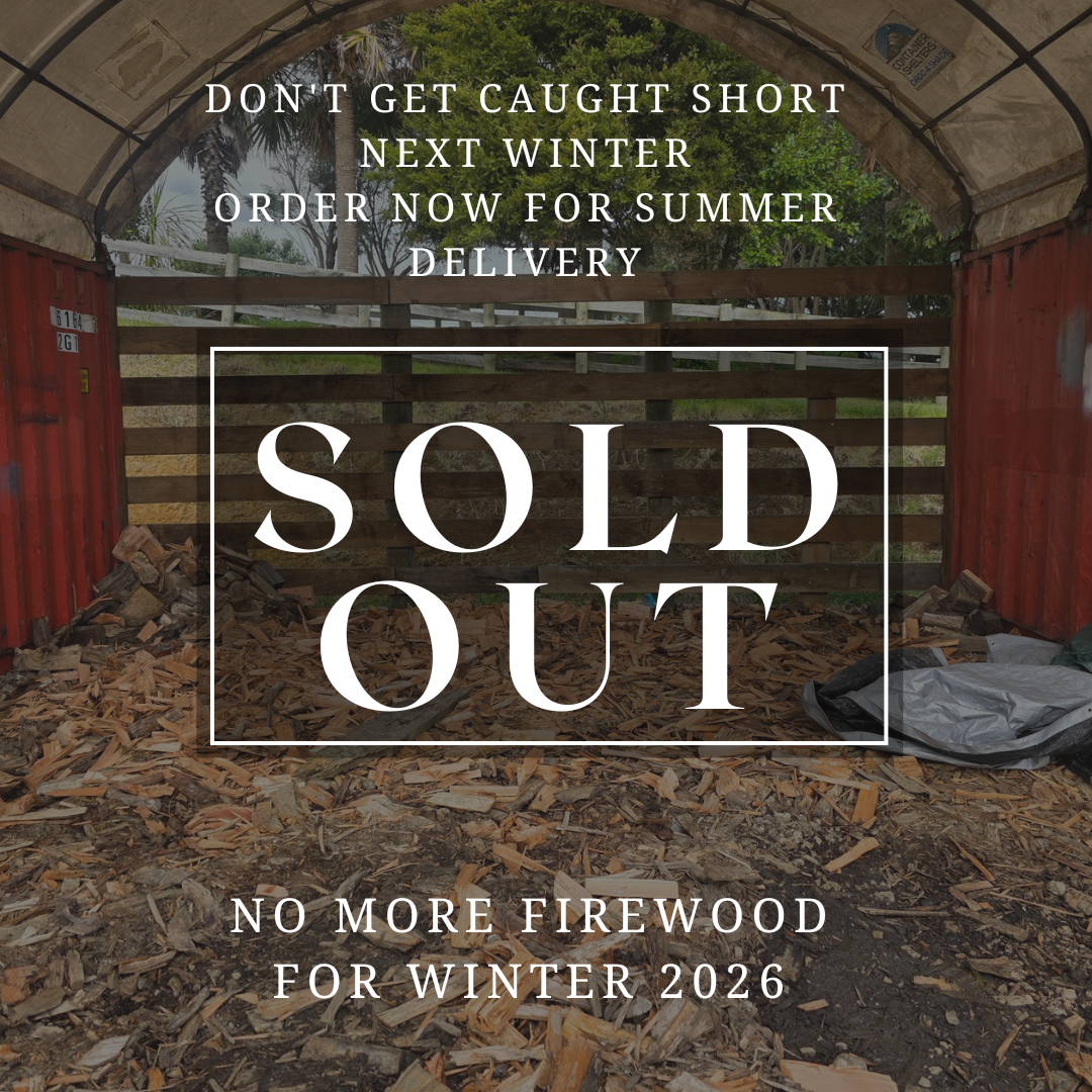 A sold out sign of a firewood bunker that housed seasoned wood.