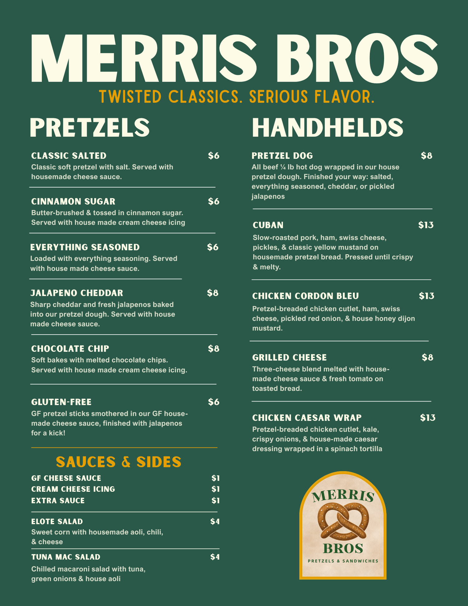 Menu — Merris Bros Sandwiches & Pretzels