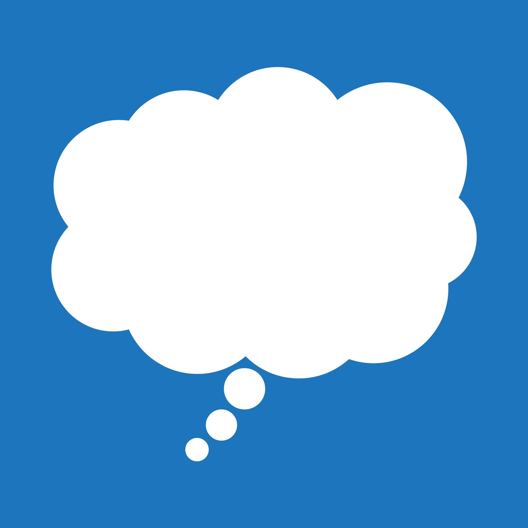 white thought bubble with blue background
