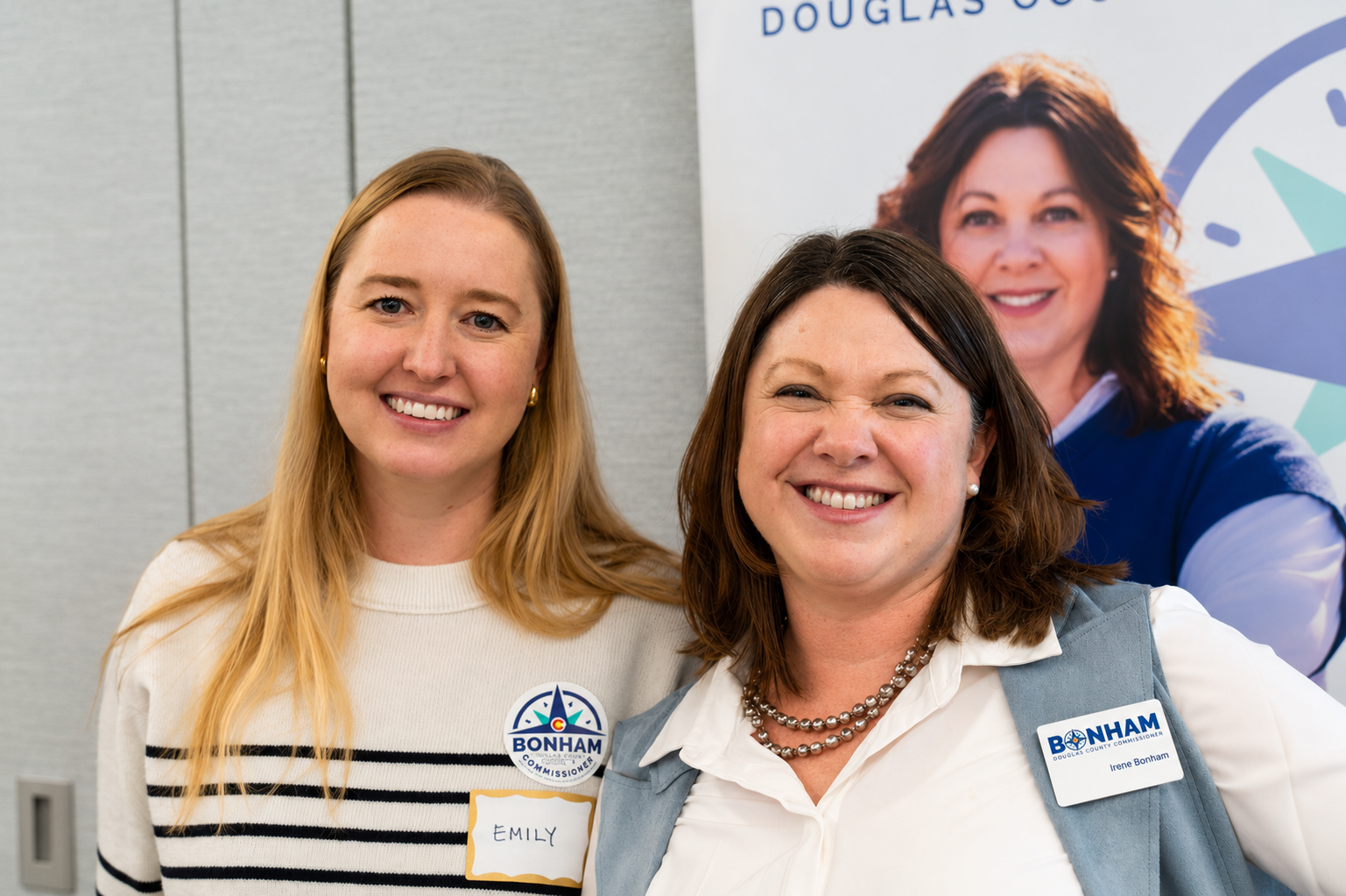Irene on the right and a campaign supporter on the left