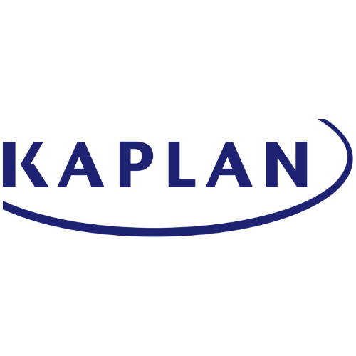 Kaplan logo with the word 'KAPLAN' in dark blue capital letters and a curved line above and below the text.