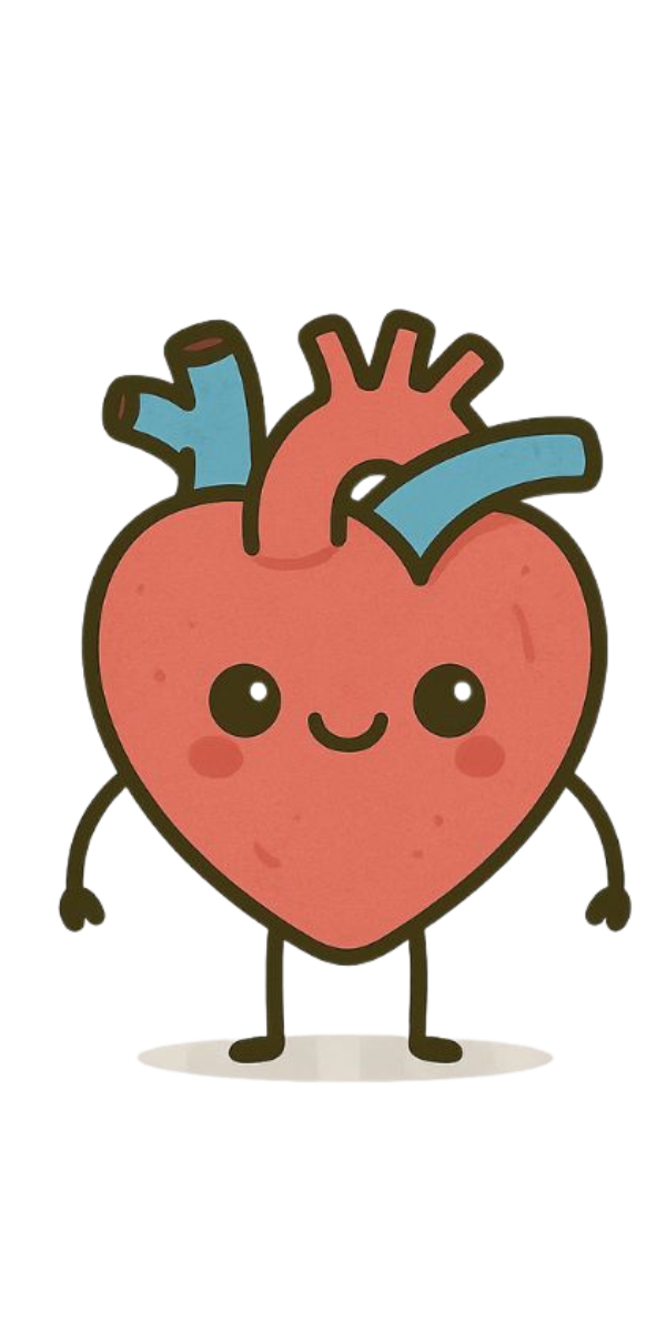 Cartoon heart character with a smiling face, arms, and legs.