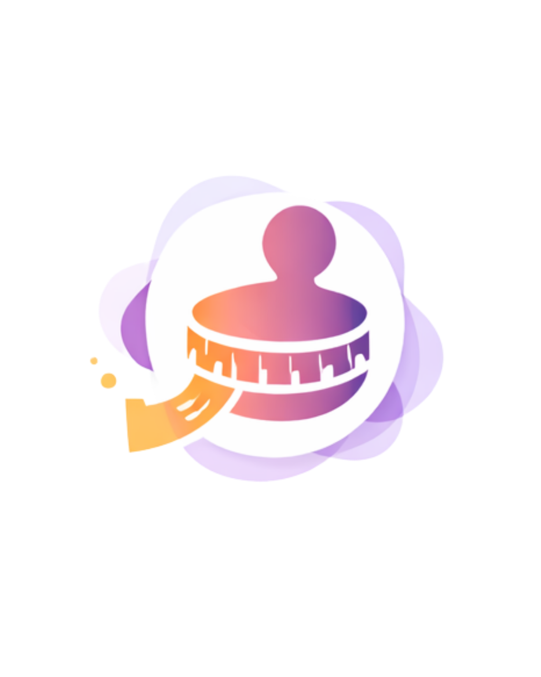 Abstract logo featuring a person silhouette with a measuring tape wrapped around the neck, in gradient purple and orange colors.