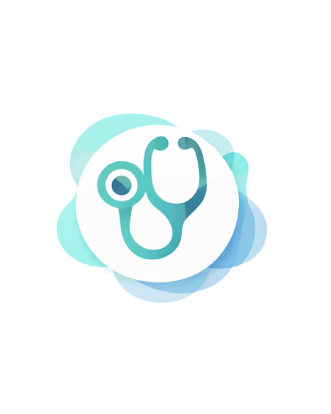 Icon of a stethoscope and a medical record on a stylized cloud background, representing telemedicine or digital healthcare services.