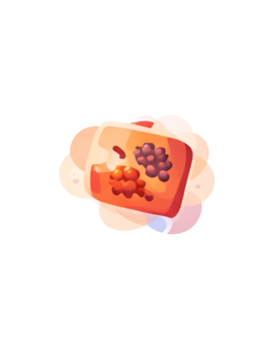 Cartoon illustration of a slice of bread with jelly and grapes on it.