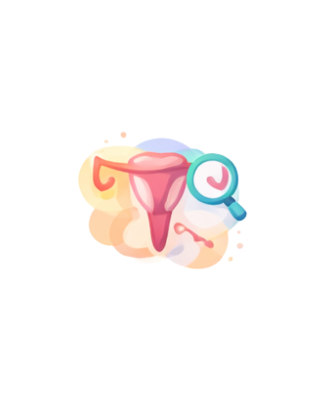 Illustration of a uterus with a magnifying glass focusing on the cervix, representing gynecological health.