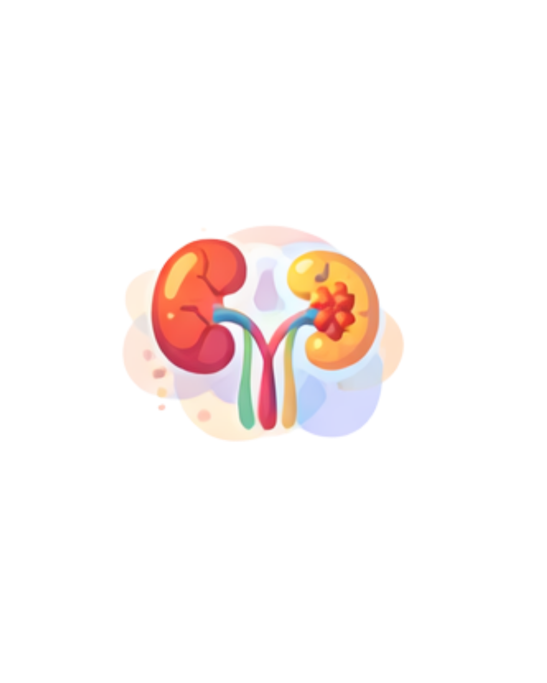Illustration of human kidneys with a focus on the urinary system and kidney stones.