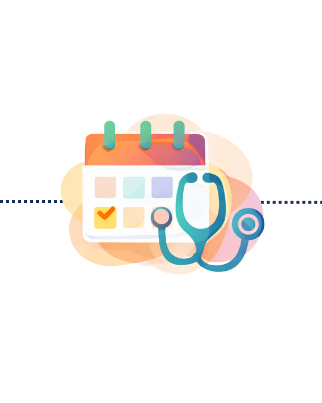 Illustration of a calendar with a check mark and a stethoscope, representing healthcare appointments or medical scheduling.