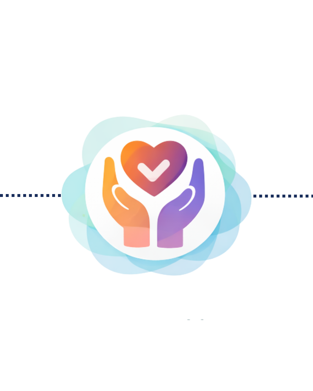 Icon of two hands cradling a heart with a check mark inside it, in gradient colors of orange, purple, and blue, symbolizing care, support, or charity.