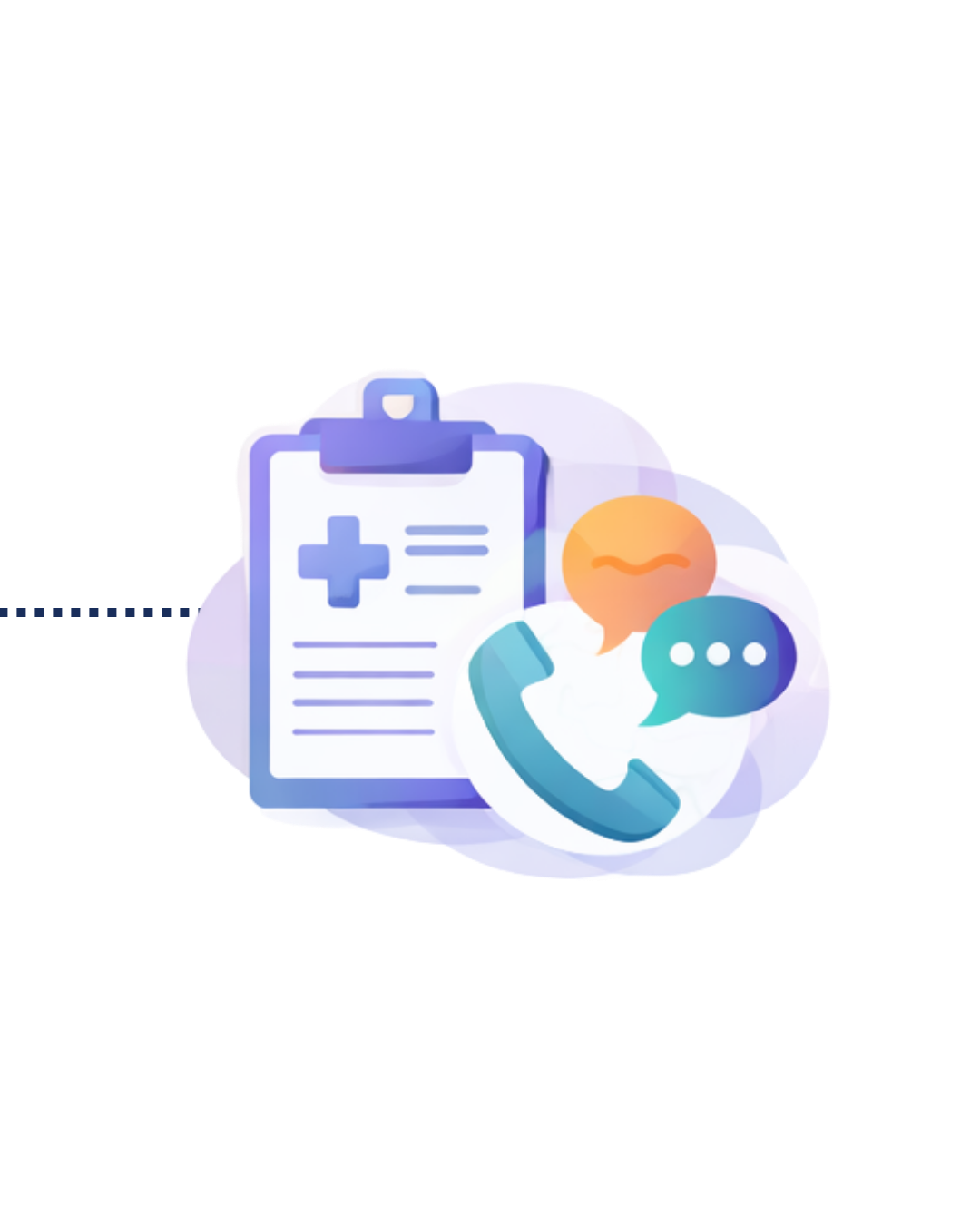 Medical form with icons of a phone, speech bubbles, and a smiley face indicating communication, support, or health services.