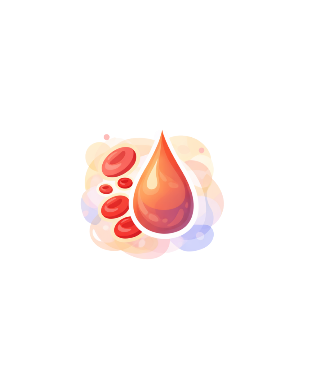 Illustration of a blood drop surrounded by red blood cells.