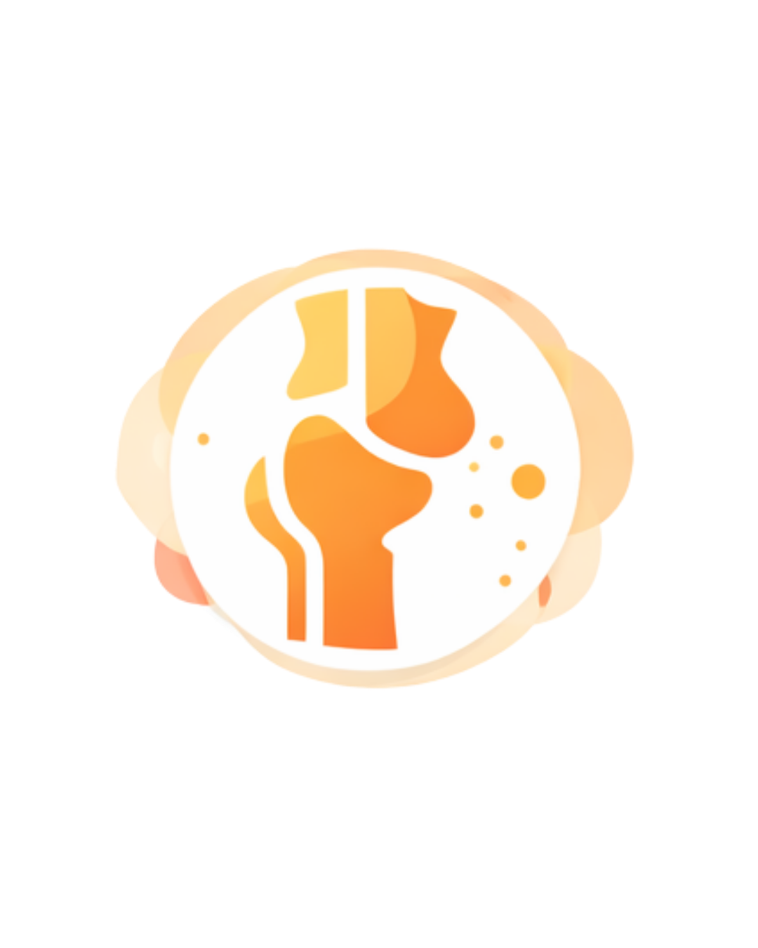 Illustration of a human knee joint highlighting the bones and cartilage with some surrounding bubbles.