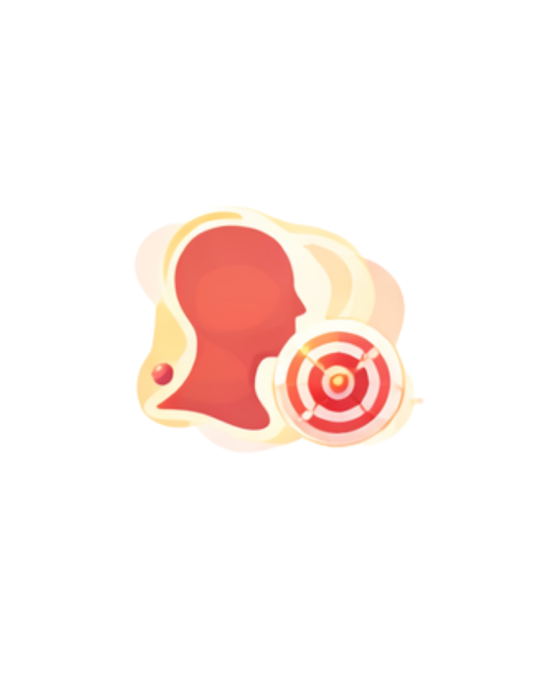 Illustration of a human head with a target symbol near the mouth area.