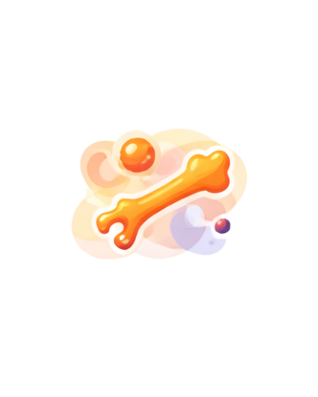 Cartoon illustration of a dog bone, an egg, and a blueberry on a white background.