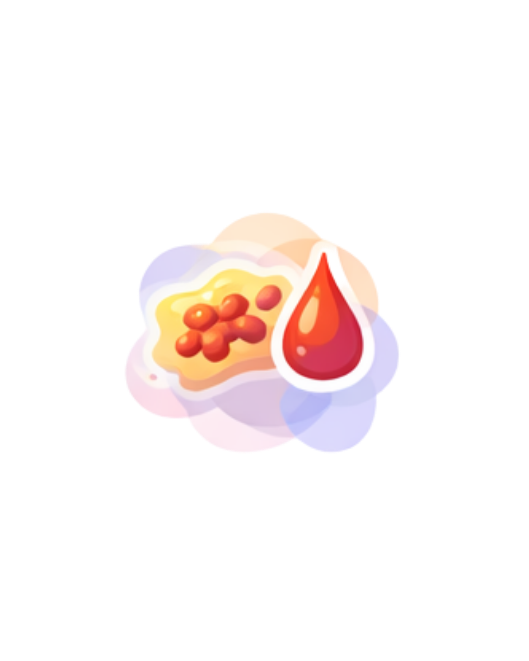 Digital illustration of a medical icon featuring a cell with red blood cells and a blood drop.
