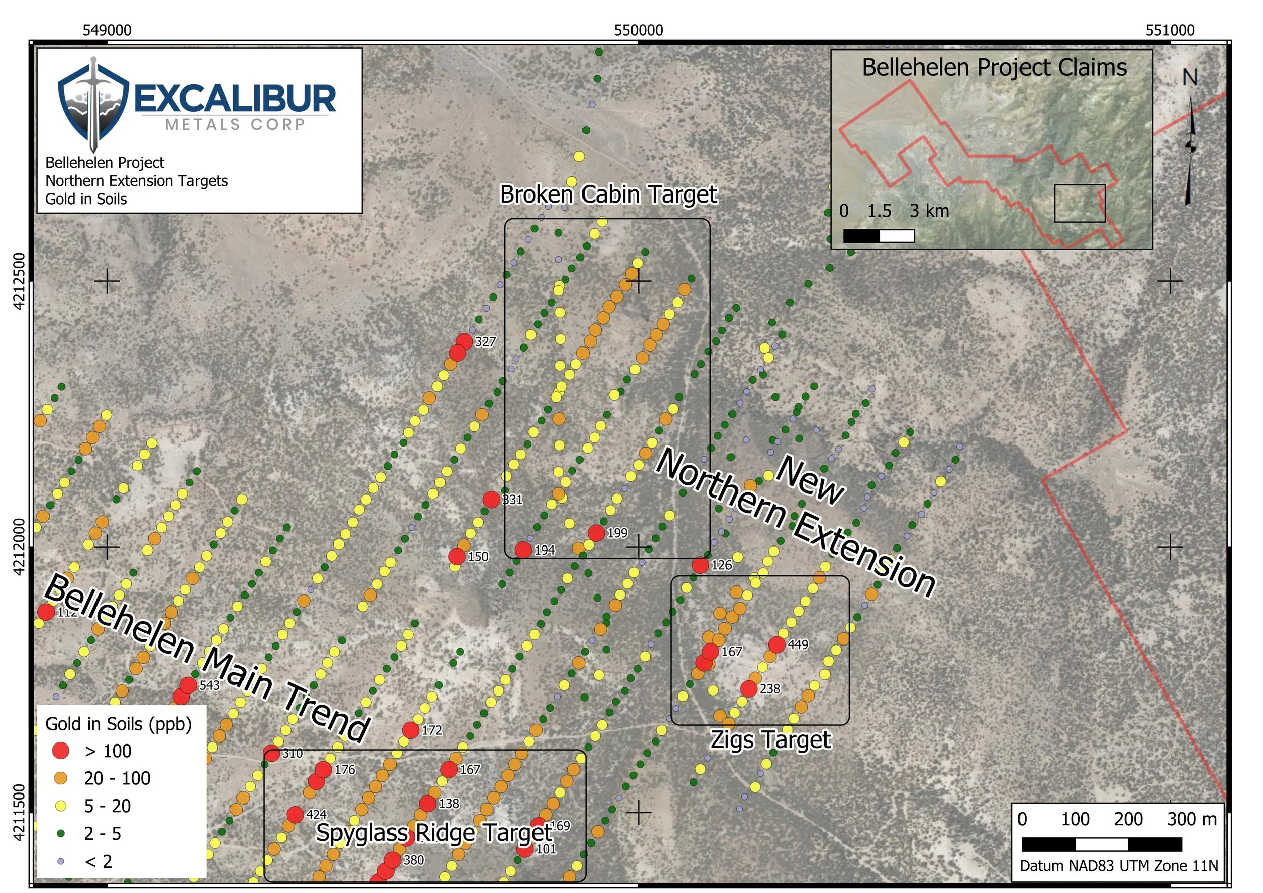 Excalibur Metals Defines New Silver-Gold Soil Anomalies North of Spyglass Ridge