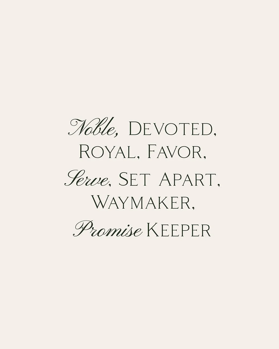 Heritage Club image with text written over it "Noble, Devoted, Royal, Favor, Serve, Set Apart, Waymaker, Promise Keeper"