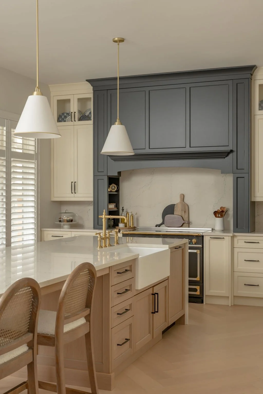 Completed kitchen renovation before and after in Burlington Ontario home, full redesign by K12 Designs