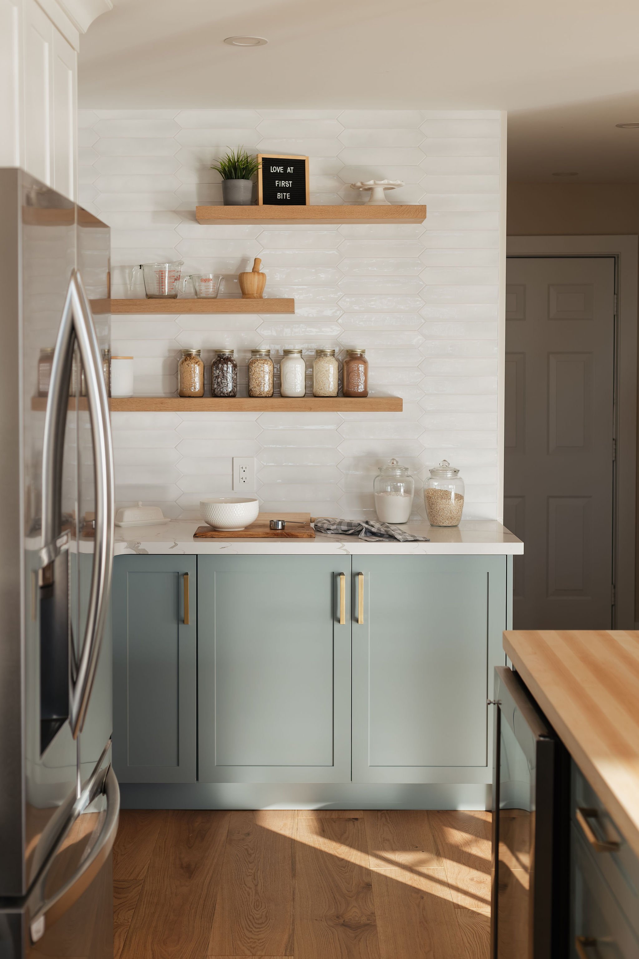 Bakers corner with floating shelves