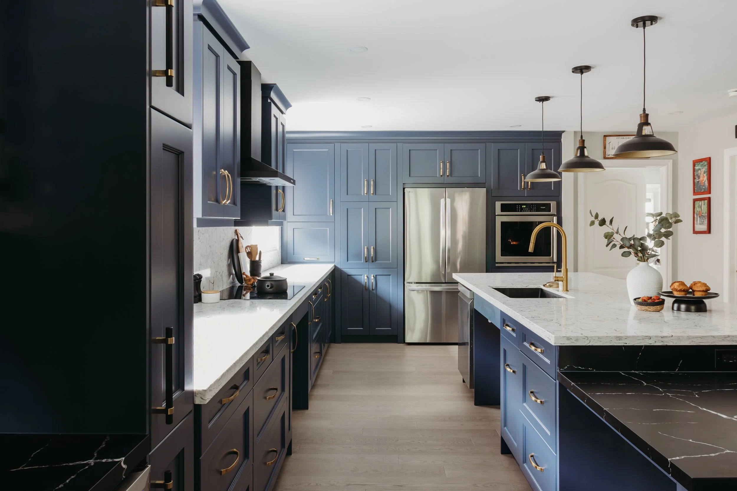 Navy Blue Cabinets, Quartz countertops, Wheelchair accessible kitchen, Hamilton