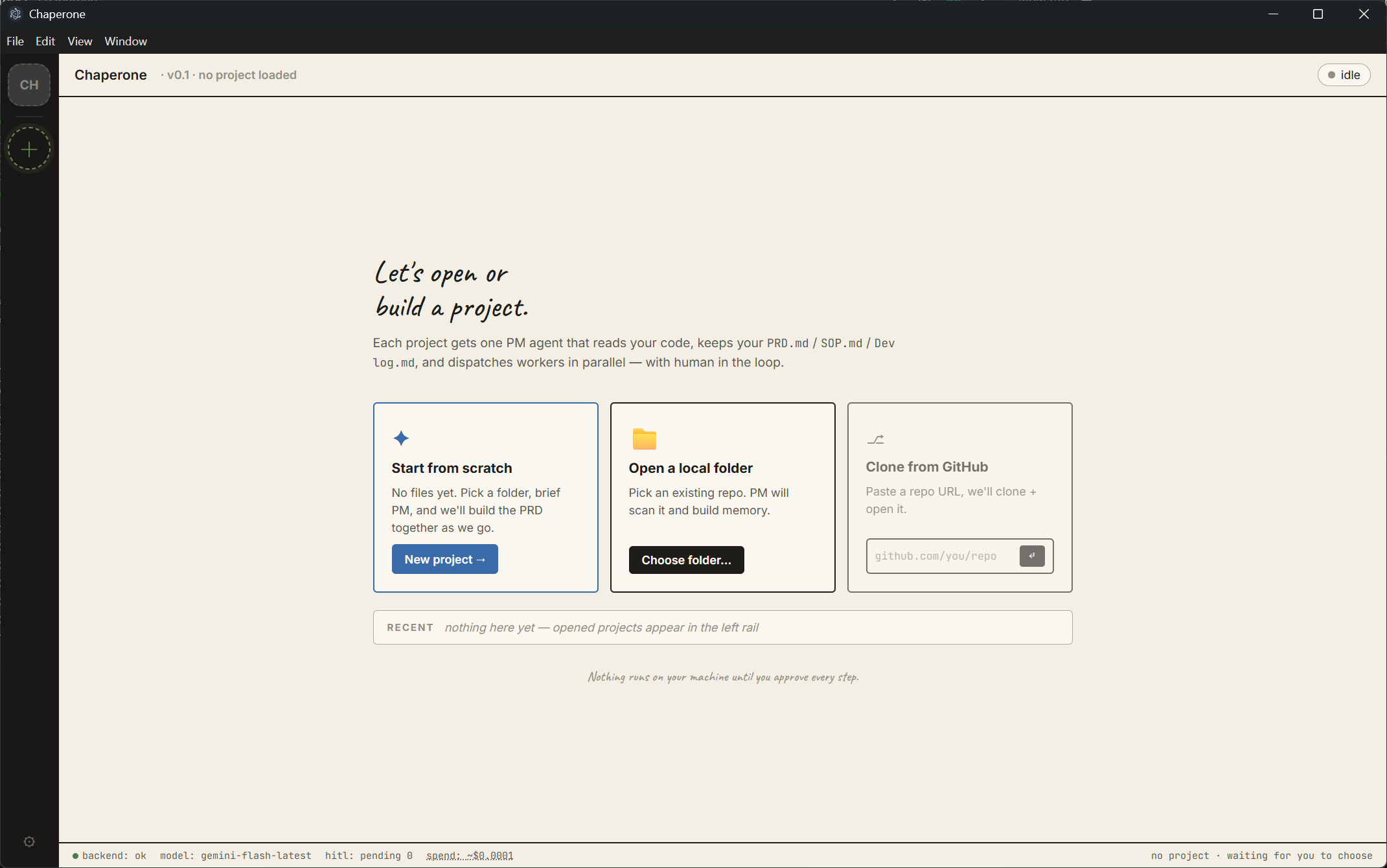 Chaperone: A visible harness for building software with AI