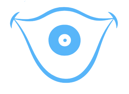 A blue face mask with a circular valve in the center and elastic ear loops.
