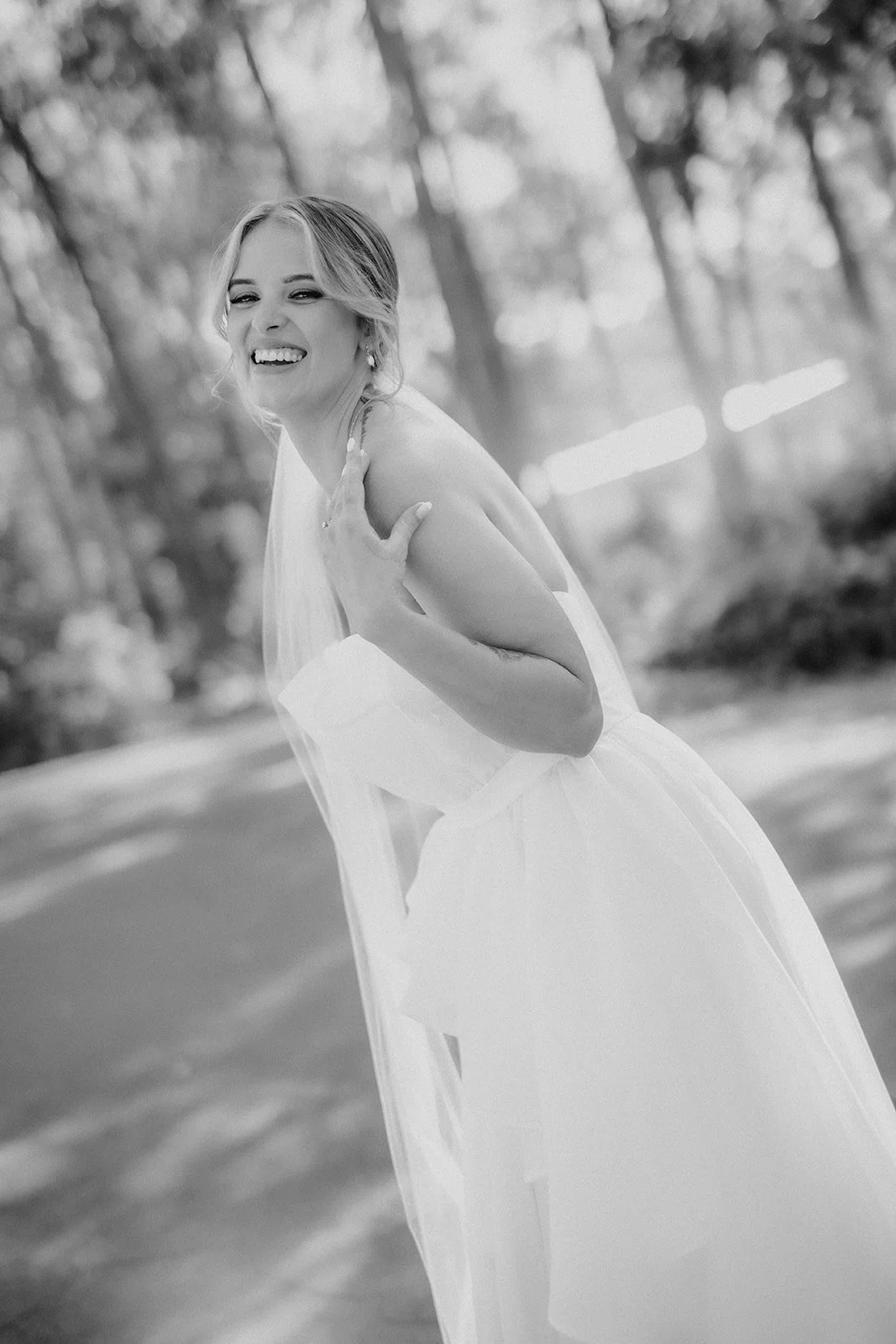 Bride in her bridal gown on her elopement wedding day at Bina Maya Retreat in Quedjinup.