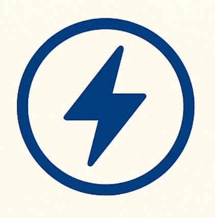 Blue electrifying lightning bolt inside a blue circle.
