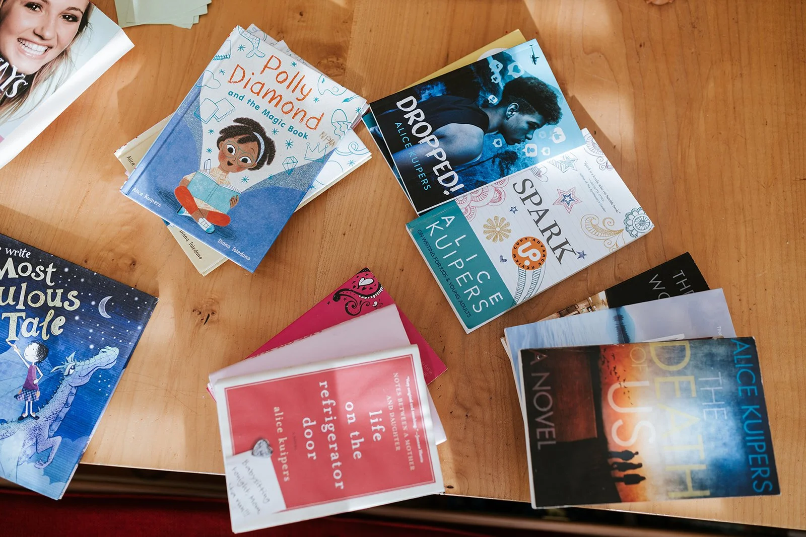 Alice Kuipers books strewn on table
