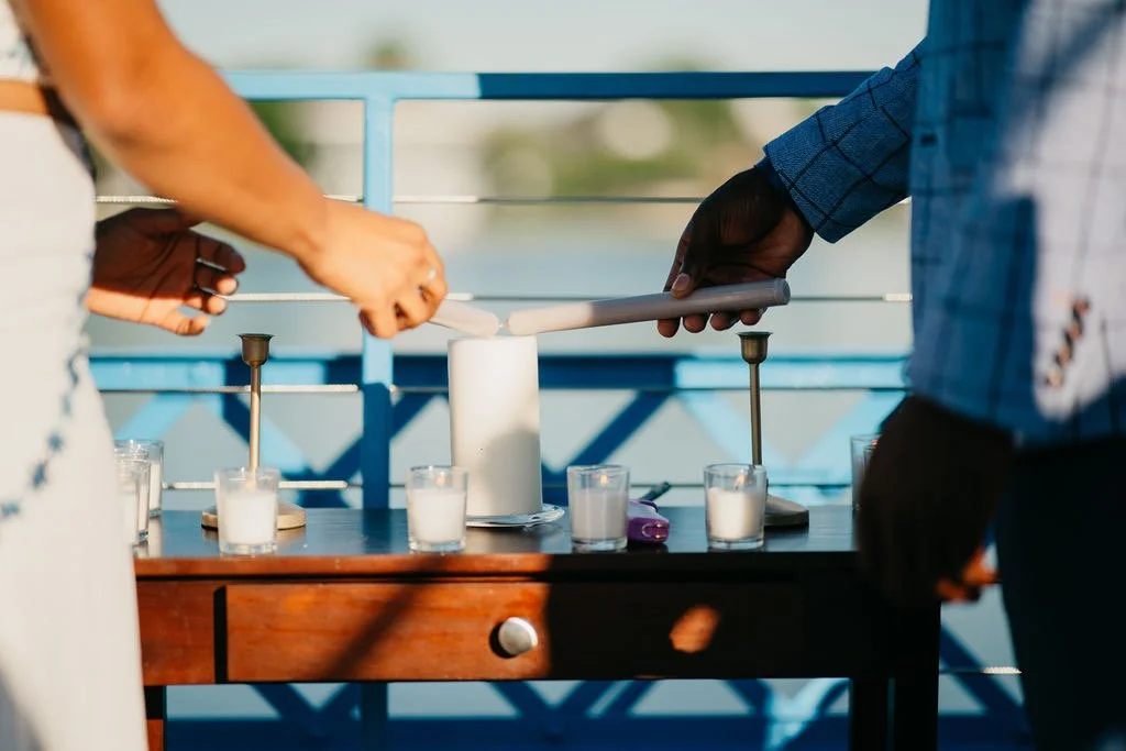 Unity Candle wedding ritual at a wedding on the Magnolia Bridge in New Orleans, LA