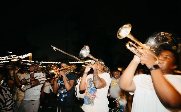 Night time second line band at a wedding reception in New Orleans, LA