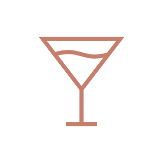 A simple line drawing of a cocktail glass representing receptions and cocktail parties