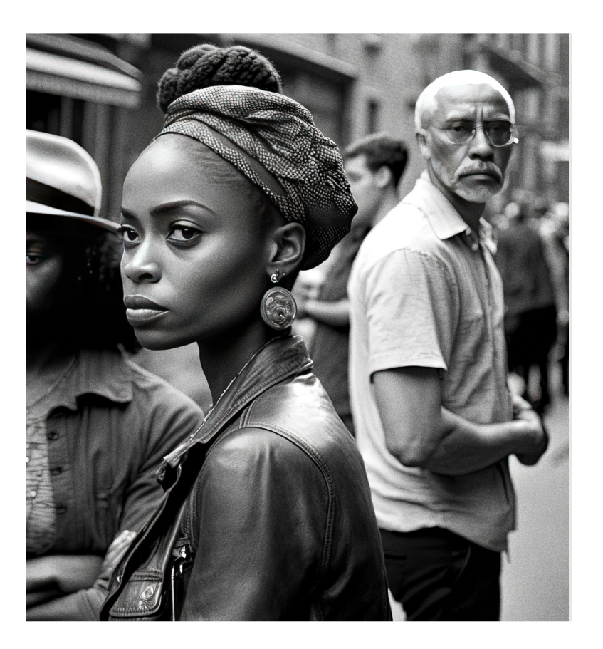 Black woman and man in an urban setting looking sternly at the camera