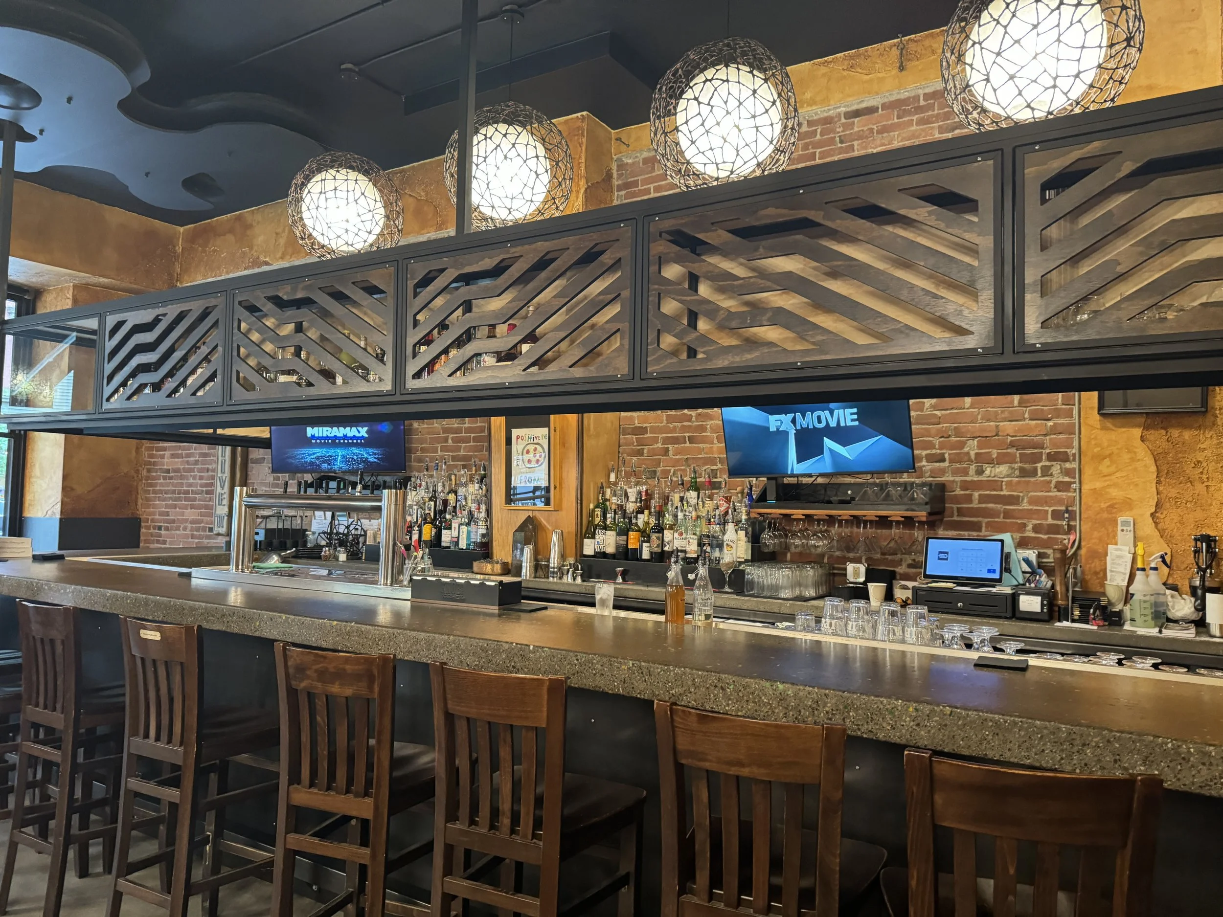 Polished cement Bar with colored glass.