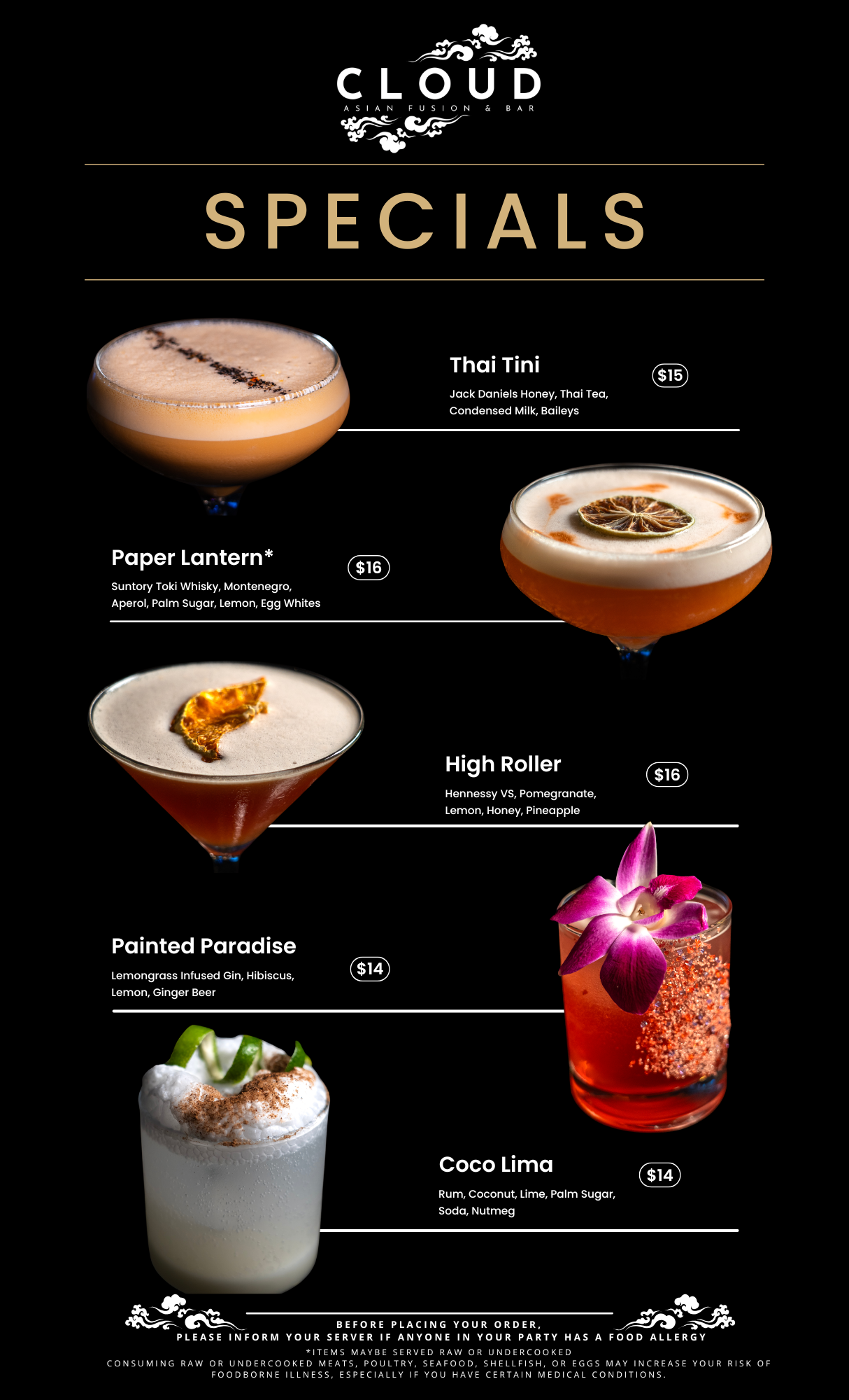 Cloud Asian Fusion & Bar Drink Specials