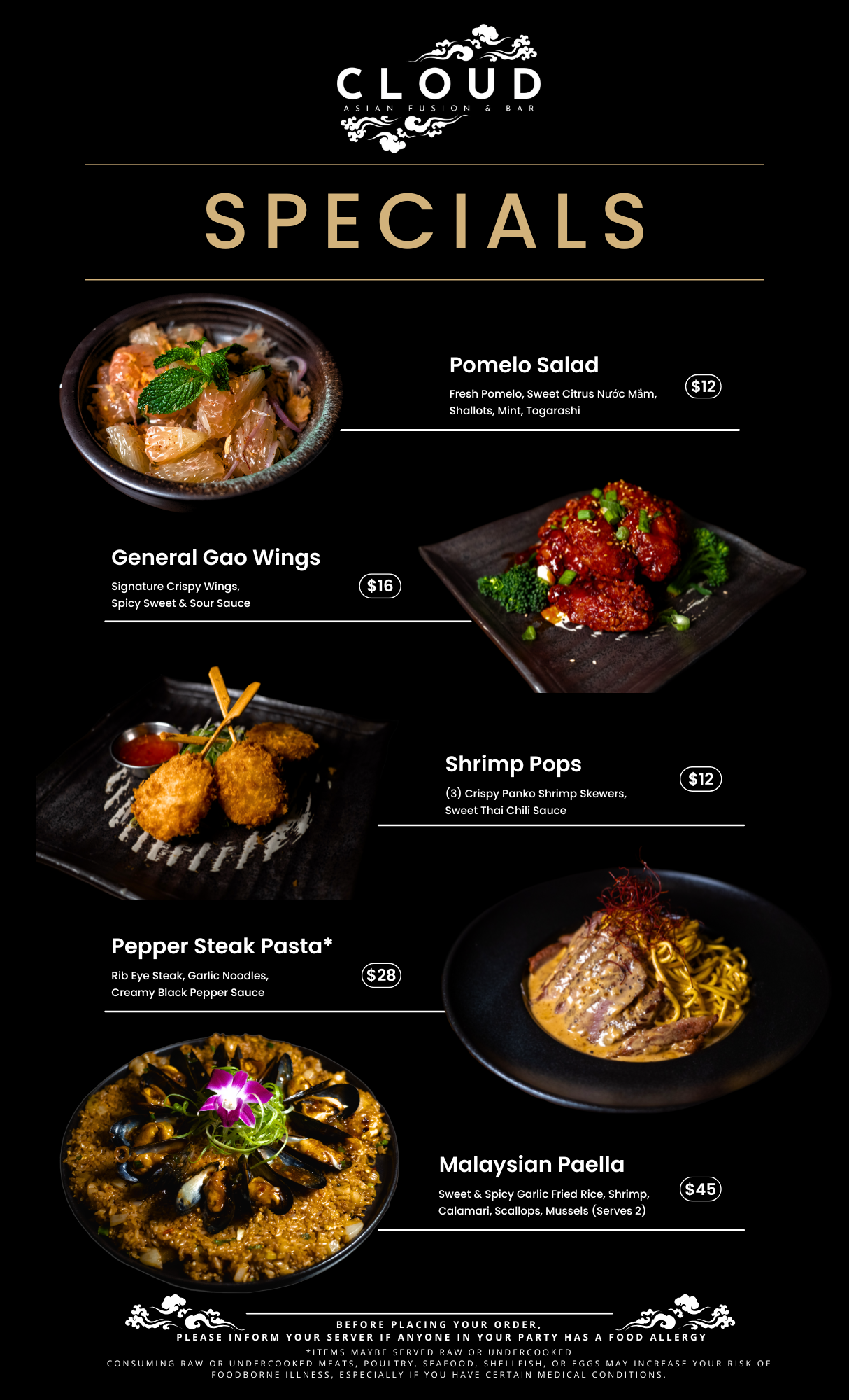 Cloud Asian Fusion & Bar Food Specials