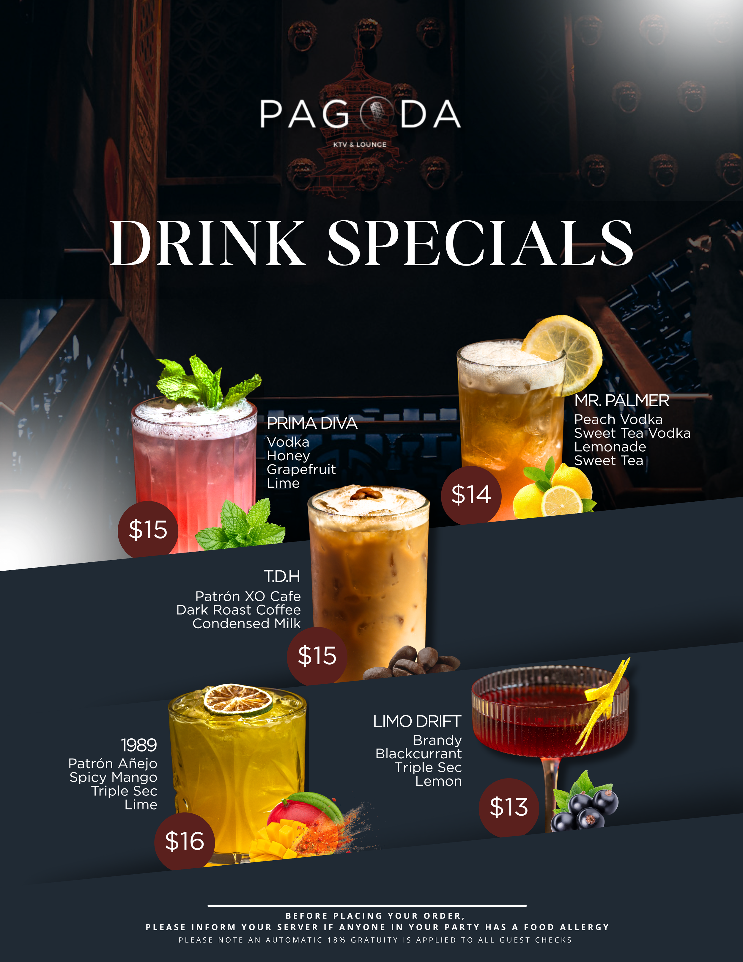 Pagoda KTV Drink Specials Menu