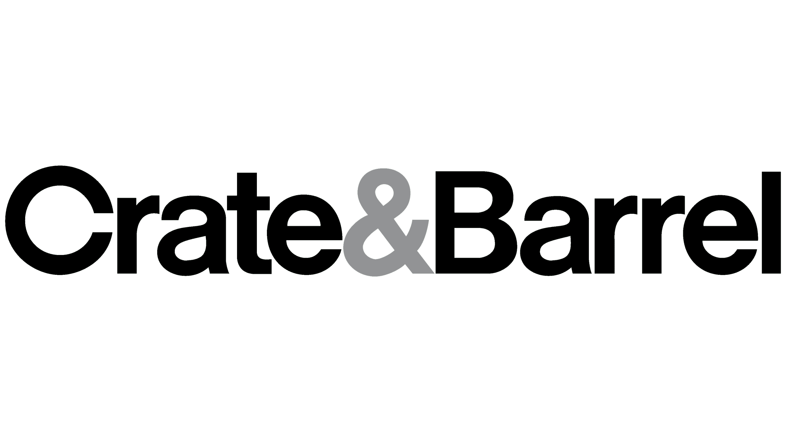 Logo with the words "Crate & Barrel" in outlined text, with a minimalistic design.