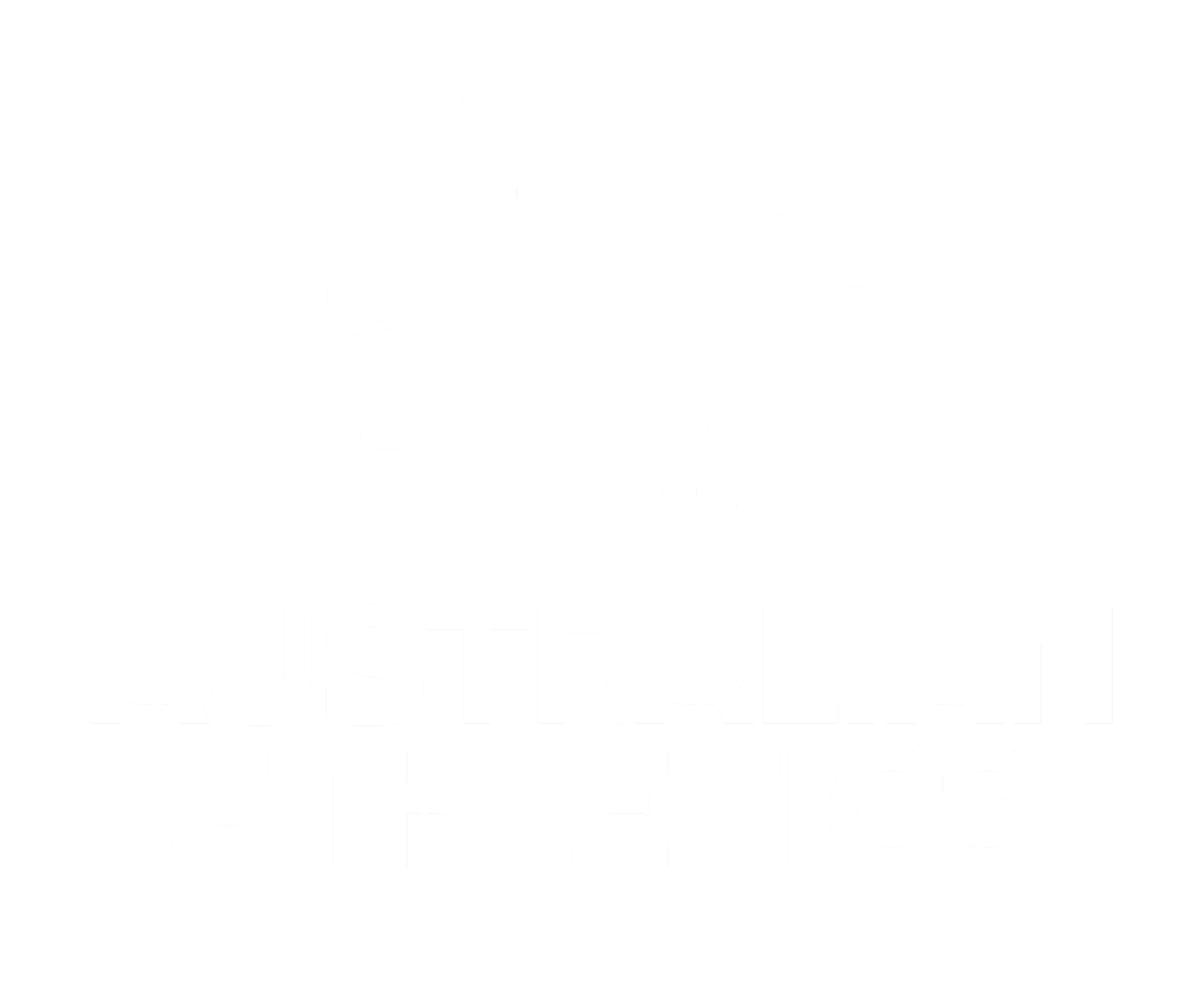 Black and white logo of Australian Athletics featuring a stylized ribbon resembling a track and a running figure with the text 'Australian Athletics' underneath.