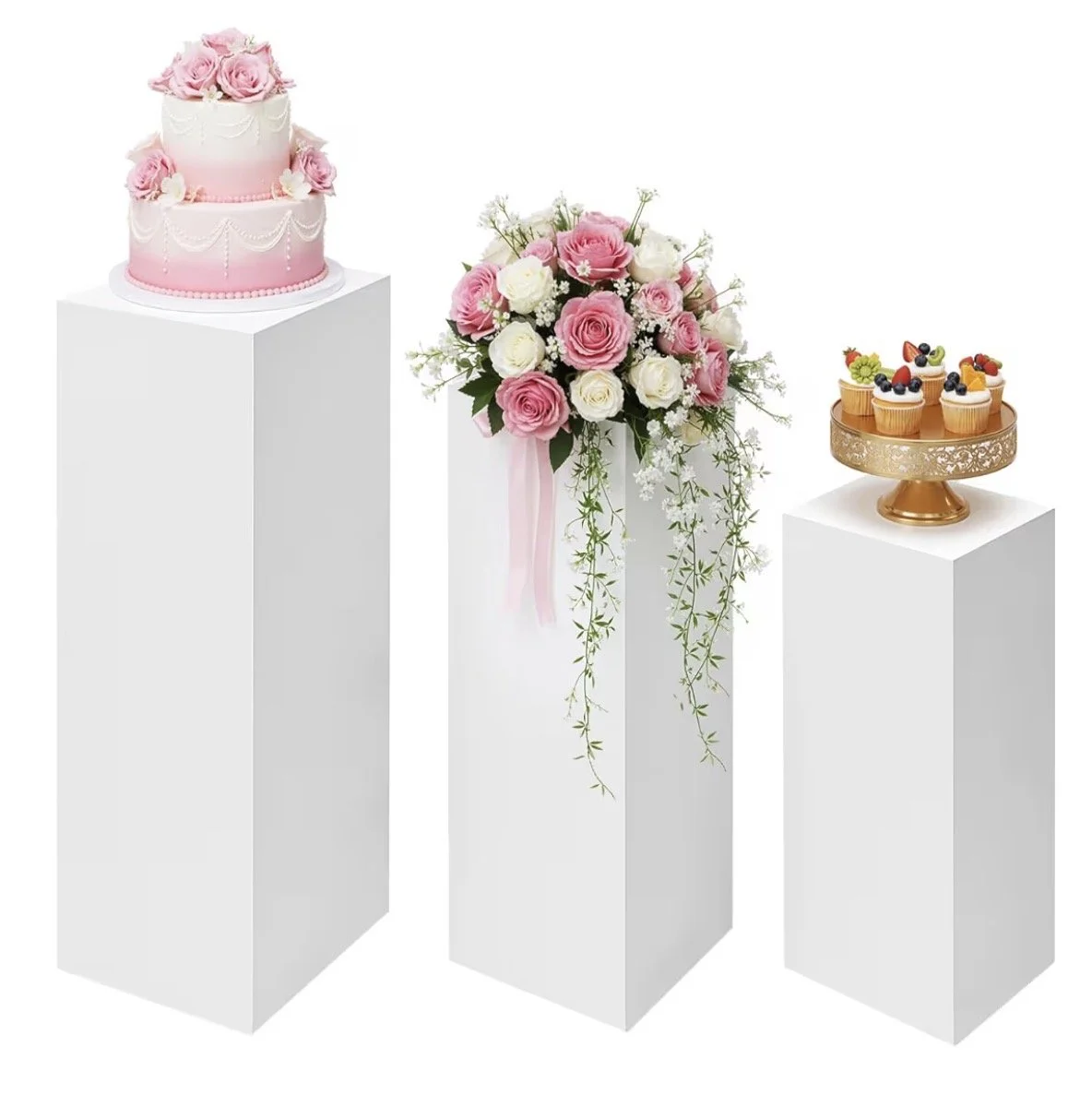 3 Piece White Metal Pedestal Stand